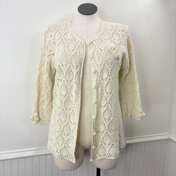 Liz Claiborne Woman by Elisabeth Size 1X Crochet Knit Vintage Cardigan Sweater - Picture 1 of 14